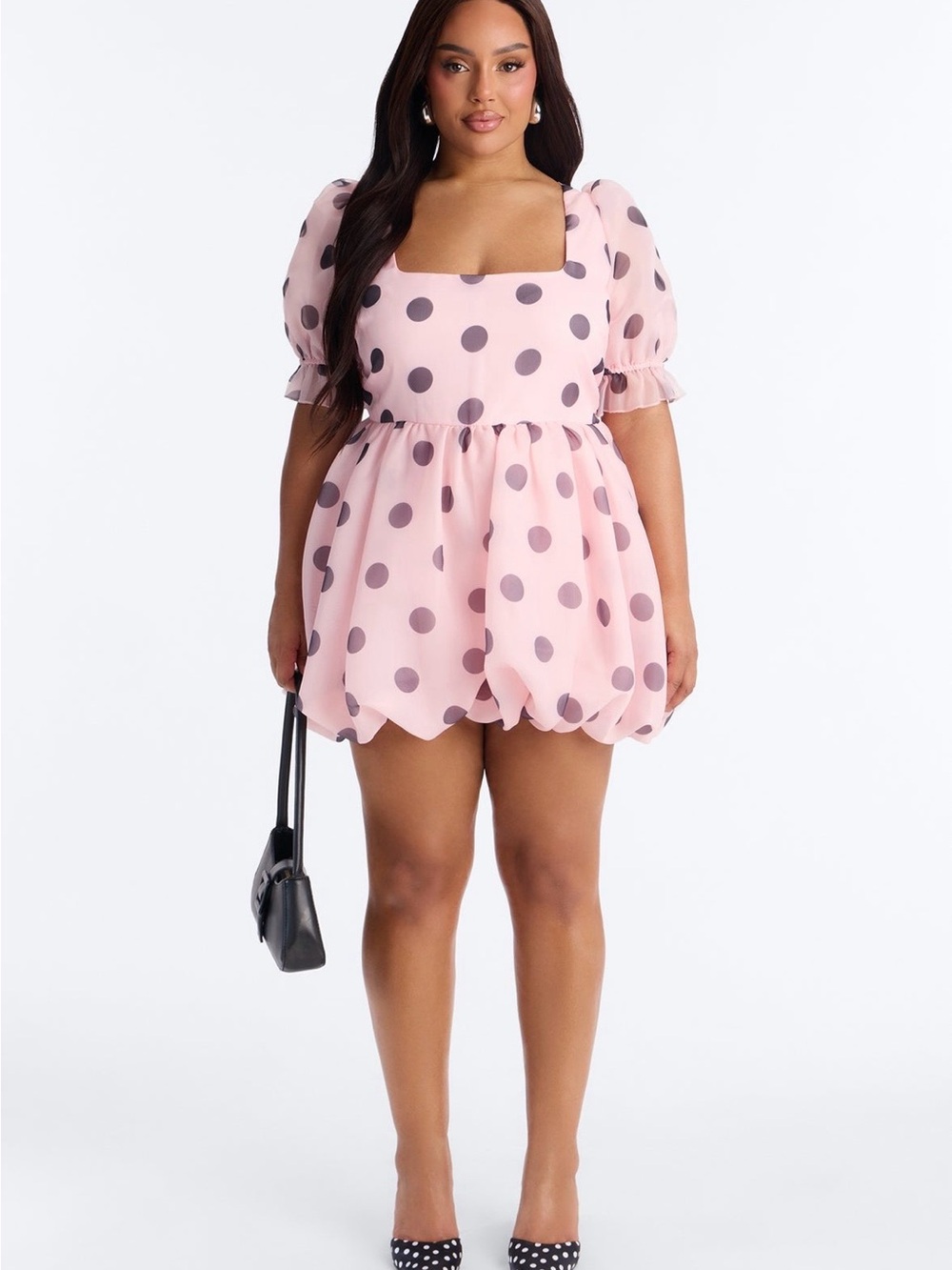 Pink Polka Dot Puff Sleeve dress